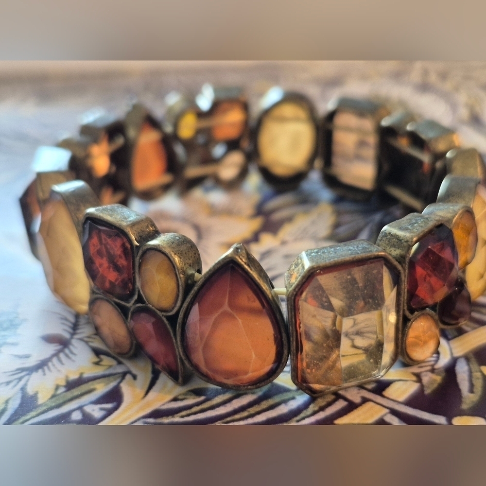 Vibrant Red and Orange Gemstone Bracelet with Elegant Links